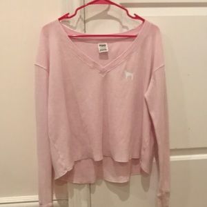 PINK v neck cropped long sleeve tee